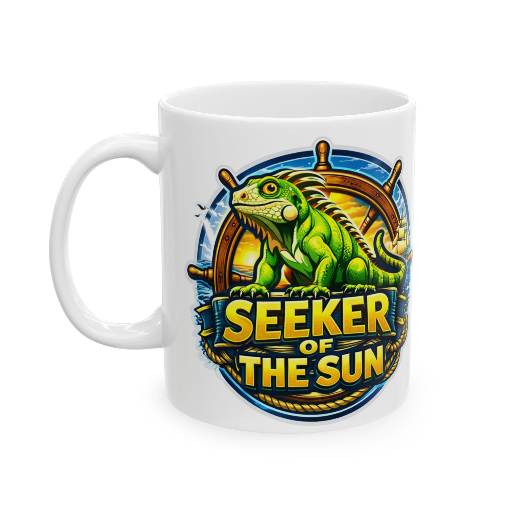 Chameleon Nautical Mug – "Seeker of the Sun" Ceramic Coffee Cup (11oz/15oz)