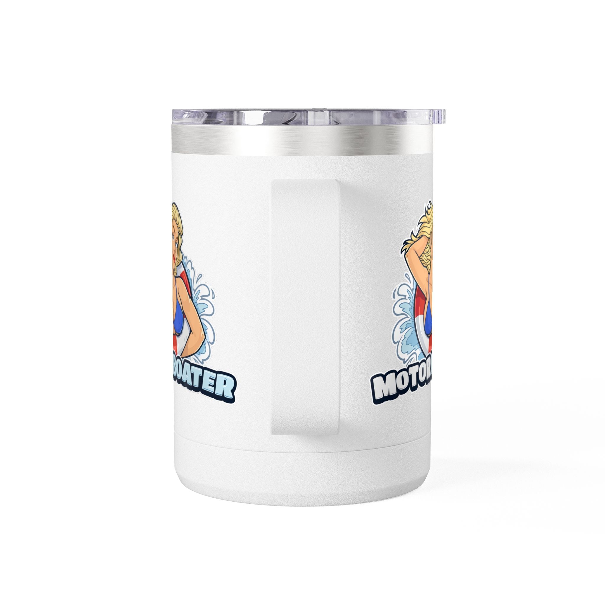Motor Boater 15oz Travel Mug — Retro Pin-Up Boat Lover Tumbler