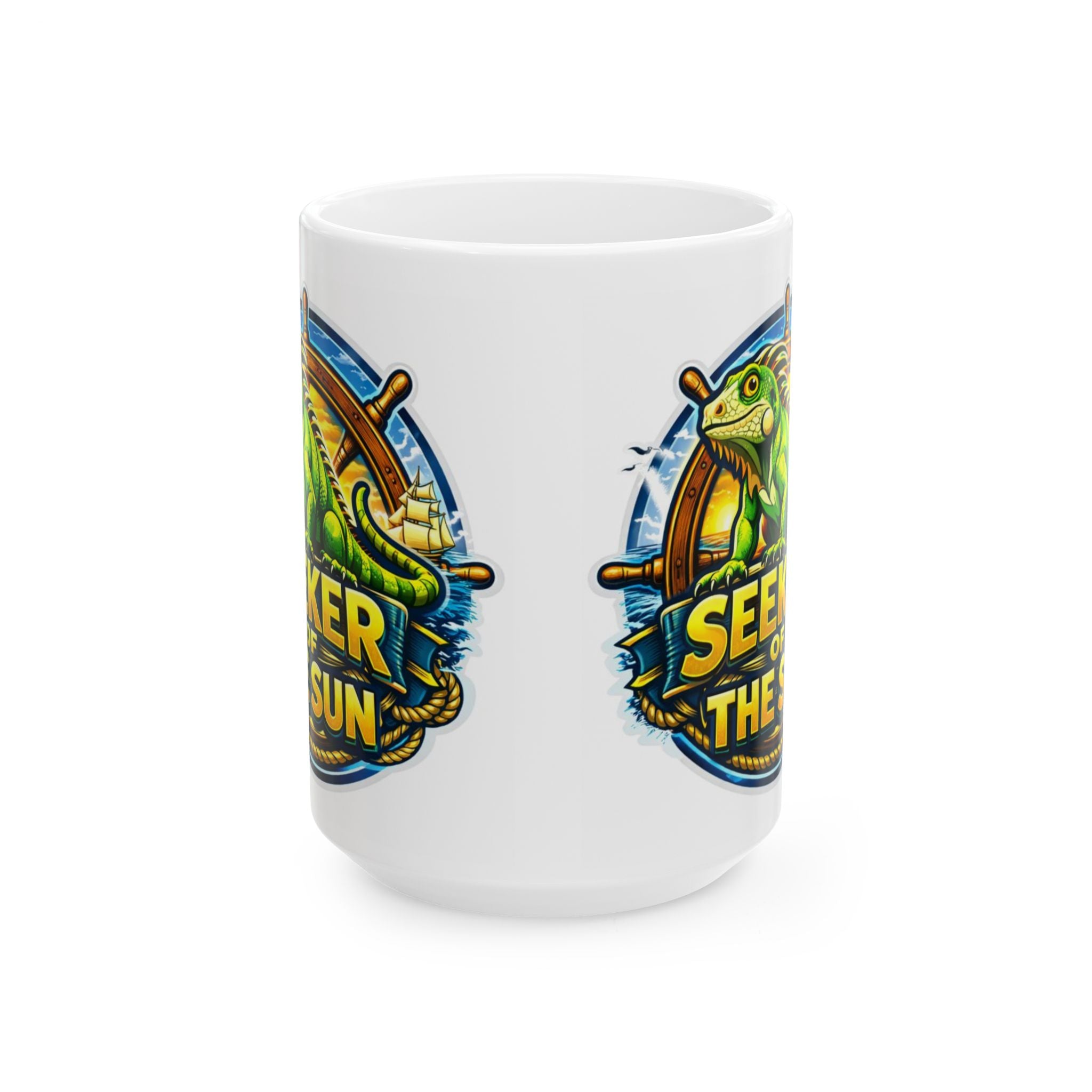 Chameleon Nautical Mug – "Seeker of the Sun" Ceramic Coffee Cup (11oz/15oz)