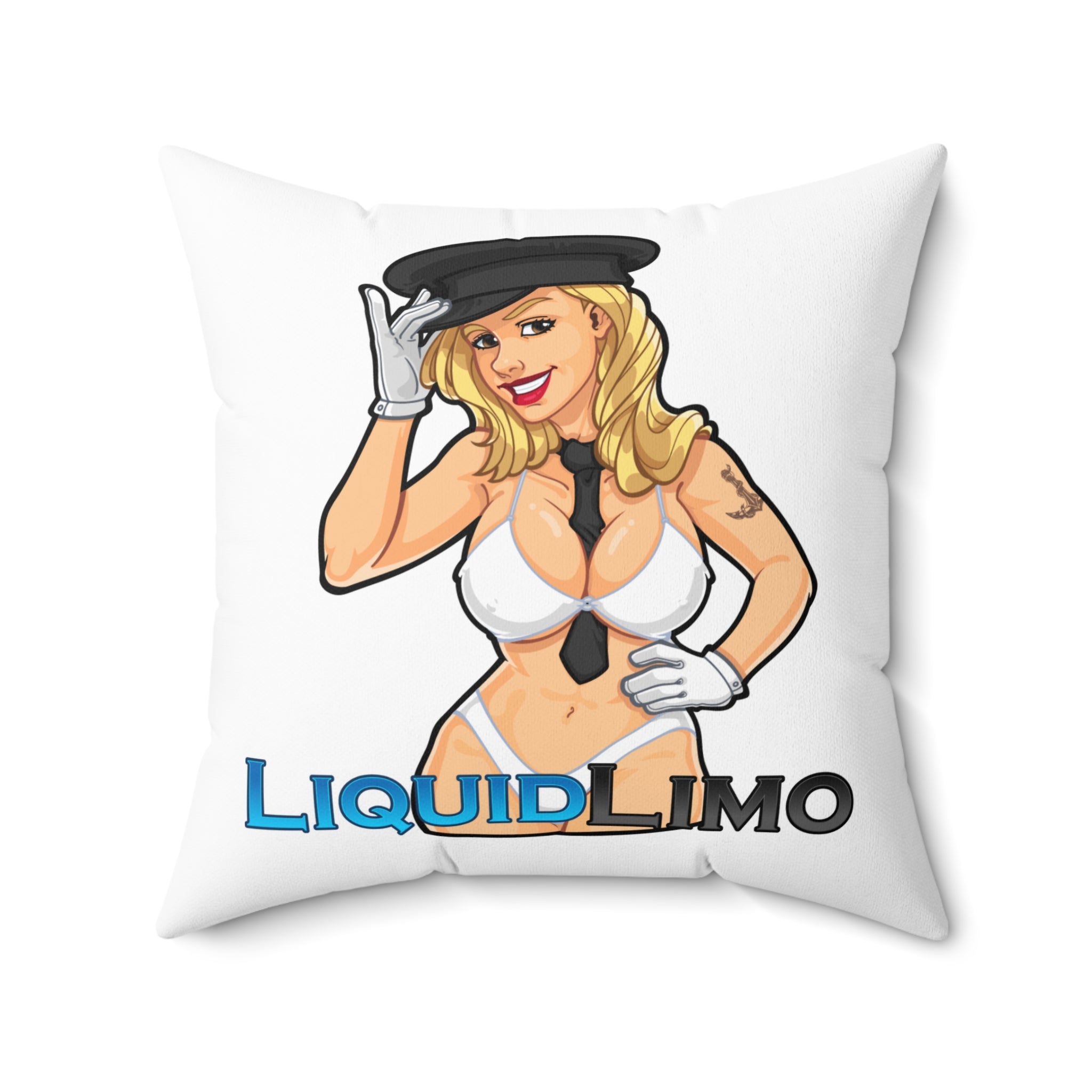 Pinup Chauffeur Pillow — Liquid Limo Logo Decorative Throw Pillow
