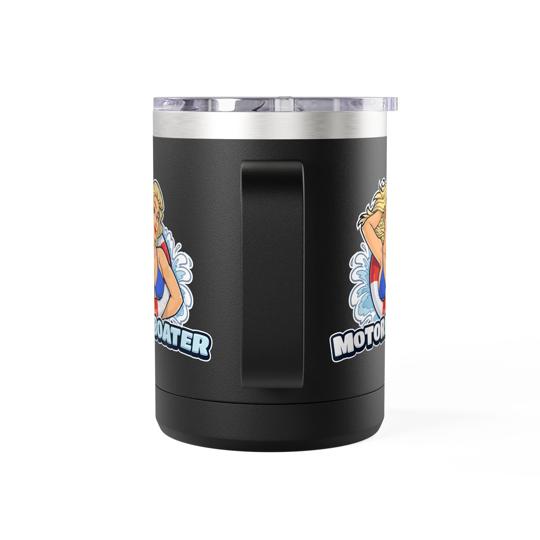 Motor Boater 15oz Travel Mug — Retro Pin-Up Boat Lover Tumbler
