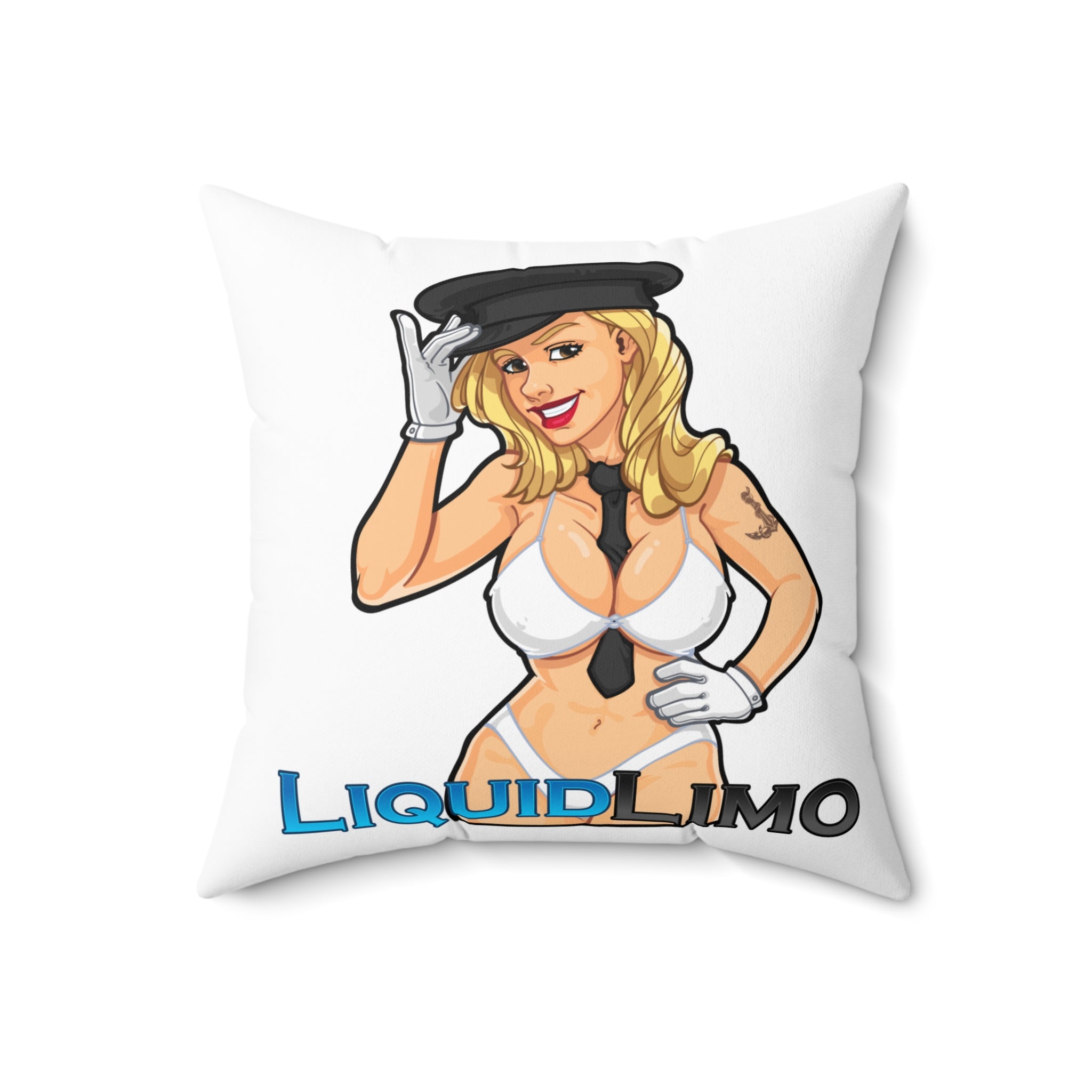 Pinup Chauffeur Pillow — Liquid Limo Logo Decorative Throw Pillow
