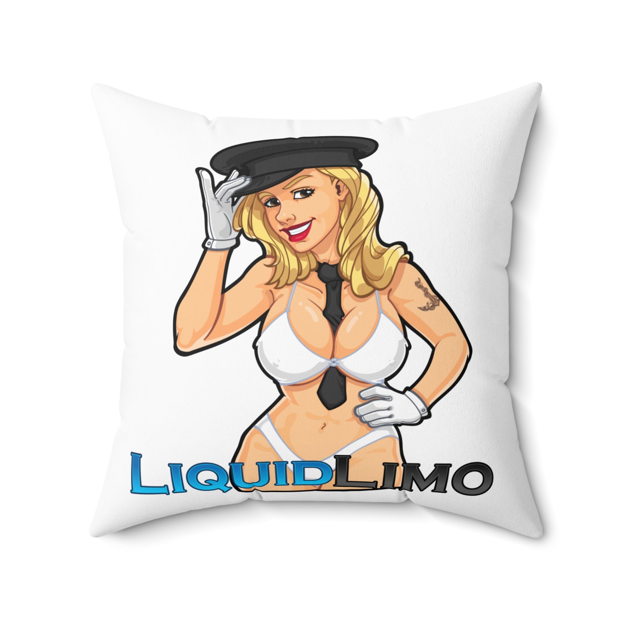 Pinup Chauffeur Pillow — Liquid Limo Logo Decorative Throw Pillow