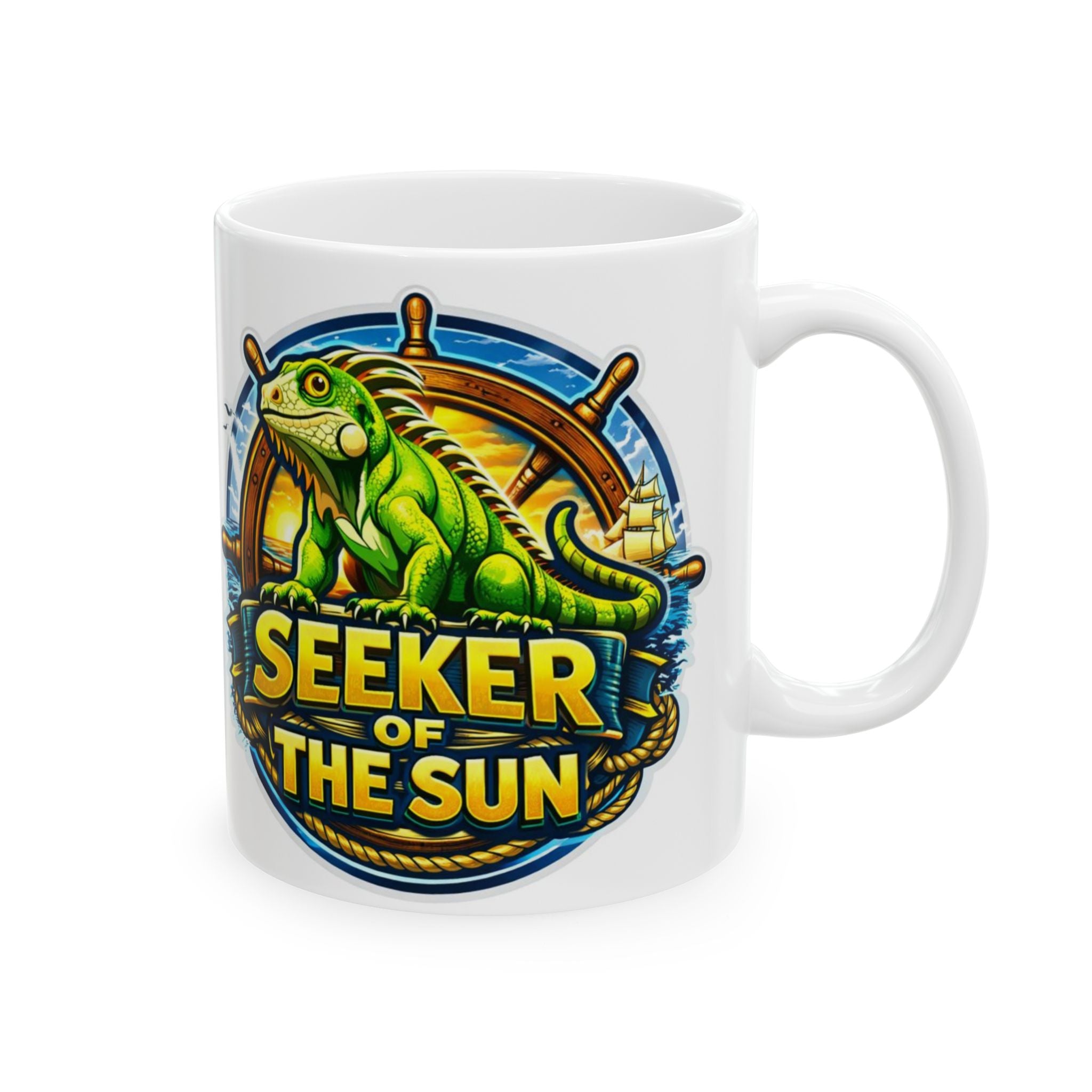 Chameleon Nautical Mug – "Seeker of the Sun" Ceramic Coffee Cup (11oz/15oz)