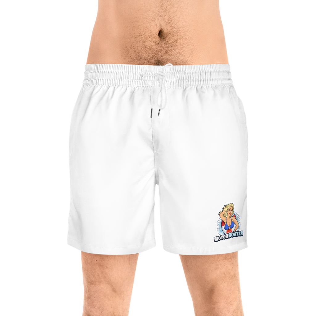 Motorboater Pin-Up Swim Shorts — Men's Mid-Length Beach Trunks