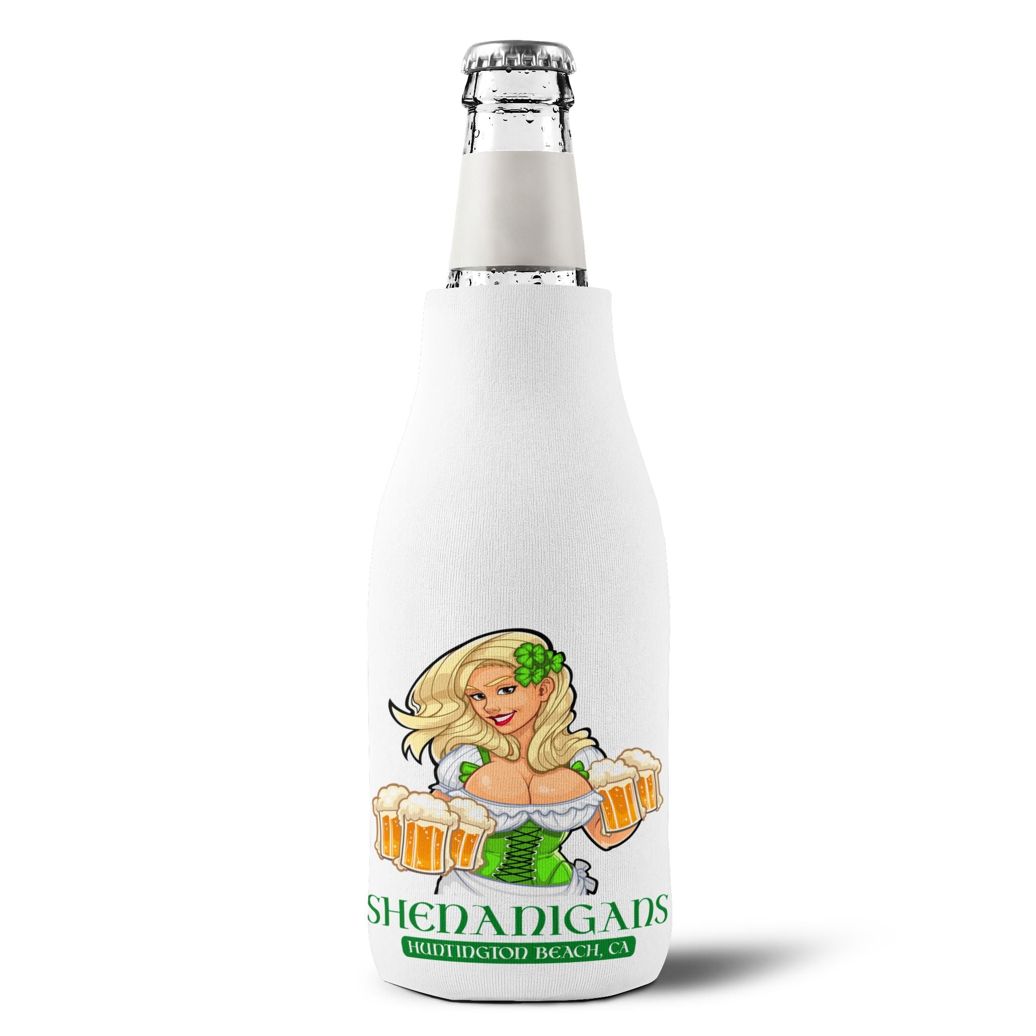 Shenanigans Zip-Up Bottle Cooler Sleeve — Neoprene Bottle Cooler with logo