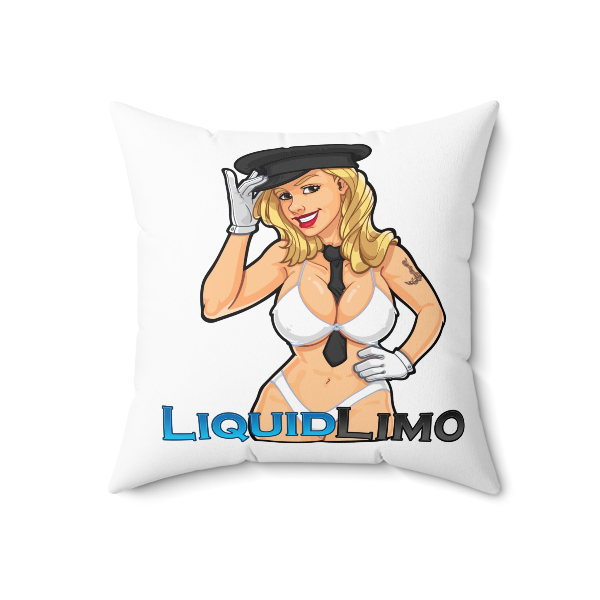Pinup Chauffeur Pillow — Liquid Limo Logo Decorative Throw Pillow