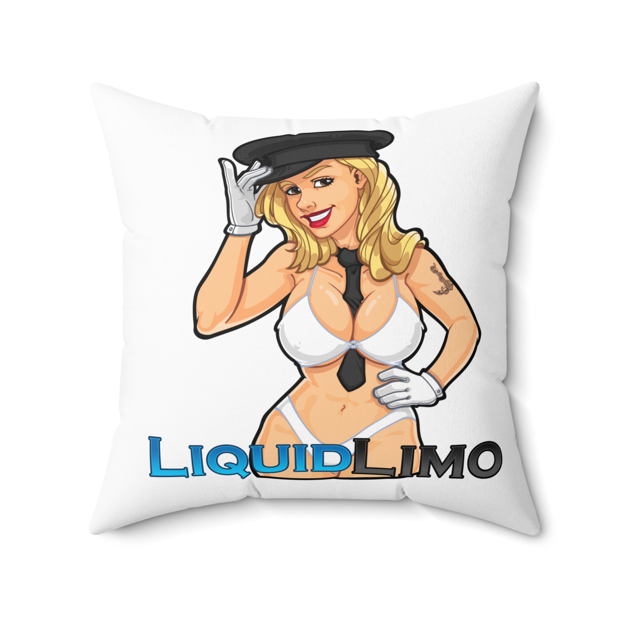 Pinup Chauffeur Pillow — Liquid Limo Logo Decorative Throw Pillow
