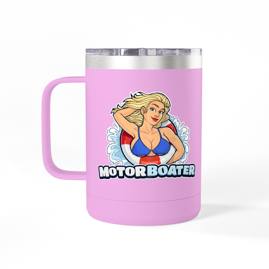 Motor Boater 15oz Travel Mug — Retro Pin-Up Boat Lover Tumbler