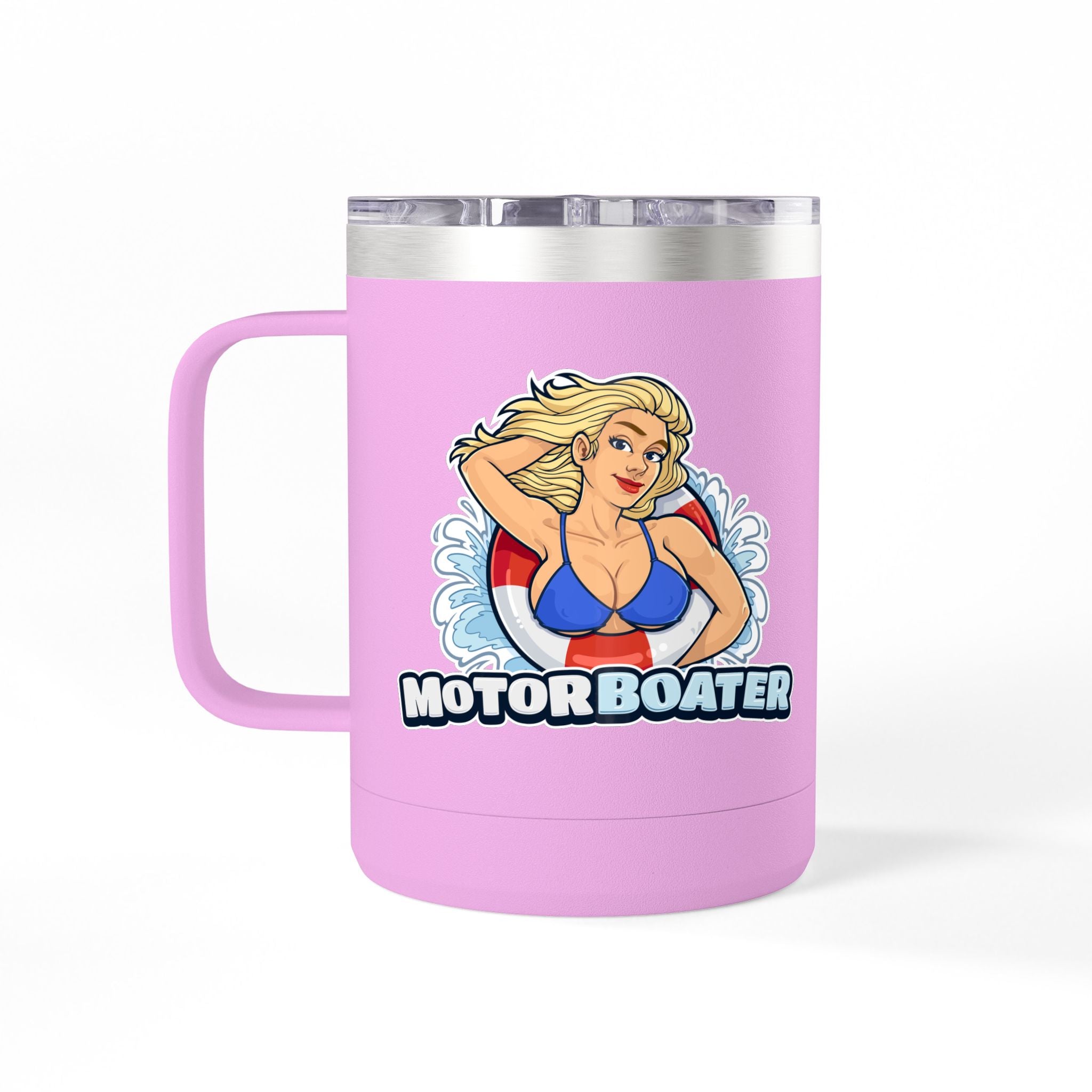 Motor Boater 15oz Travel Mug — Retro Pin-Up Boat Lover Tumbler