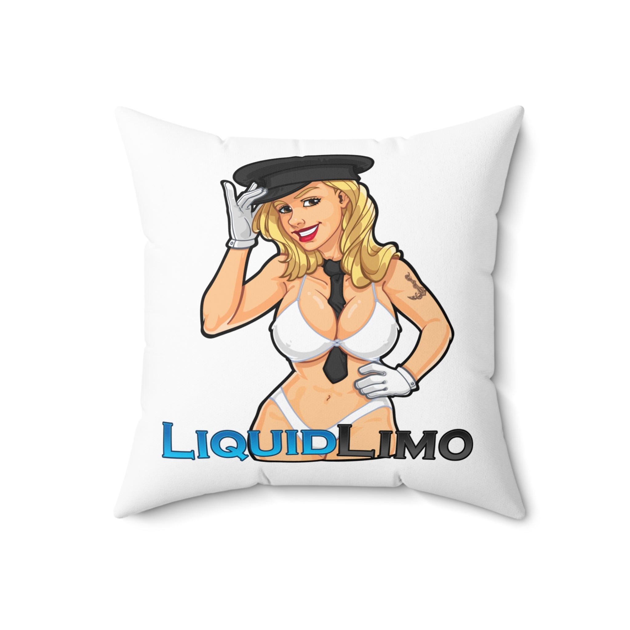 Pinup Chauffeur Pillow — Liquid Limo Logo Decorative Throw Pillow