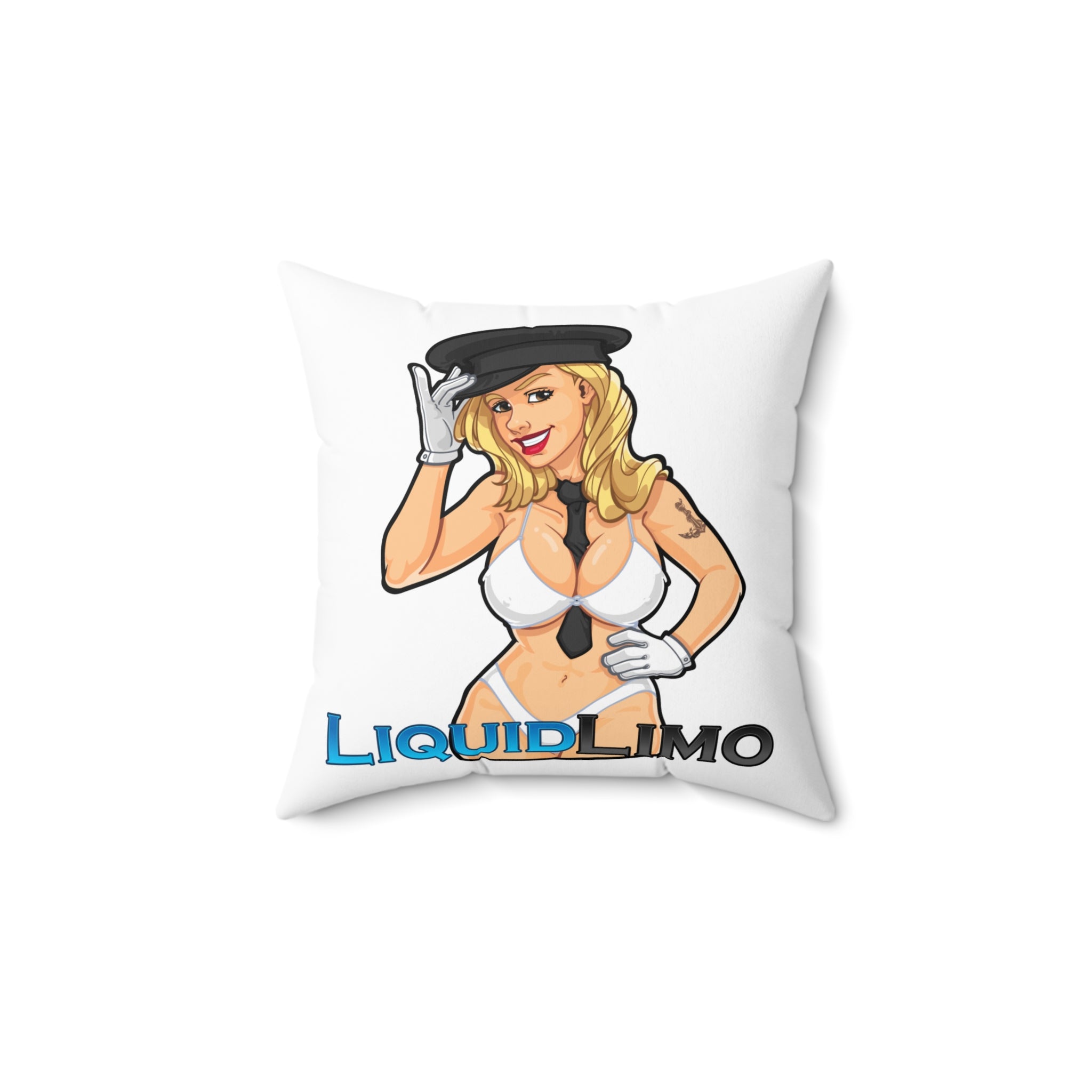 Pinup Chauffeur Pillow — Liquid Limo Logo Decorative Throw Pillow