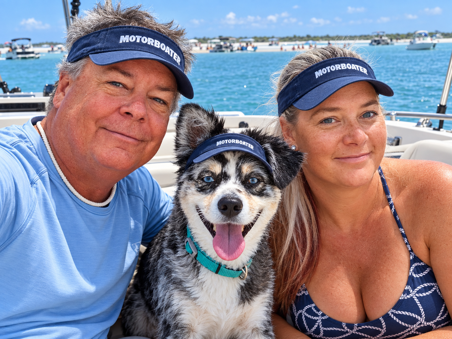 Steve, Brandy and Kraken aboard a boat